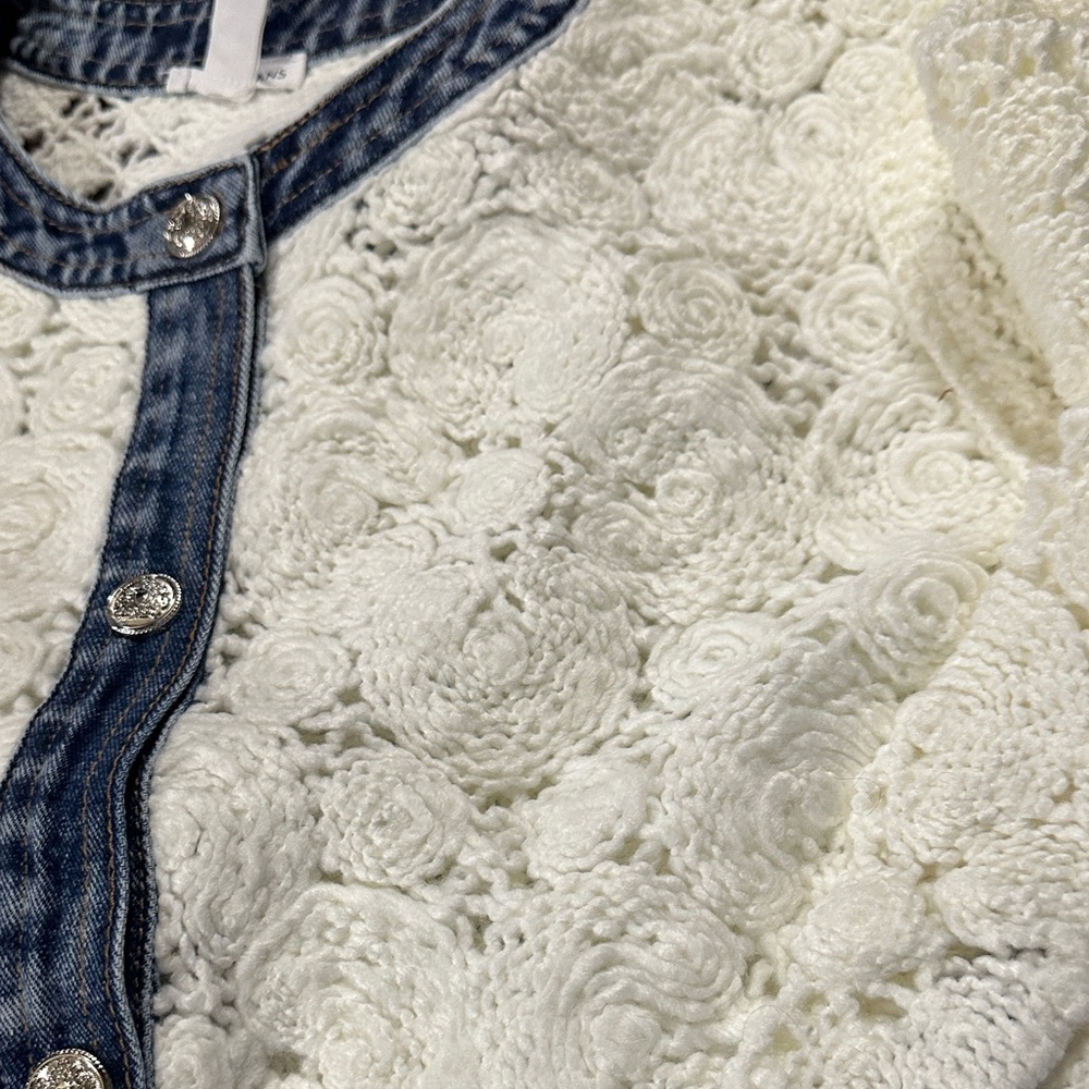 Sz M🇨🇦⭐️NWT Tribal Crochet Lace Denim-Trim Jacket - Picture 7 of 13